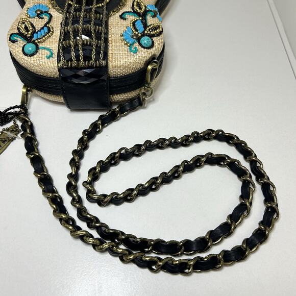 Mary Frances Unplugged Cream Woven and NWT Turquoise Beaded Guitar Bag *RARE - Picture 10 of 16